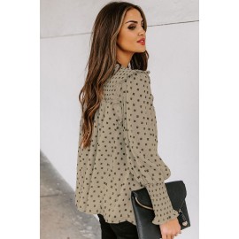 Apricot Smocked Ruffle Trim Blouse